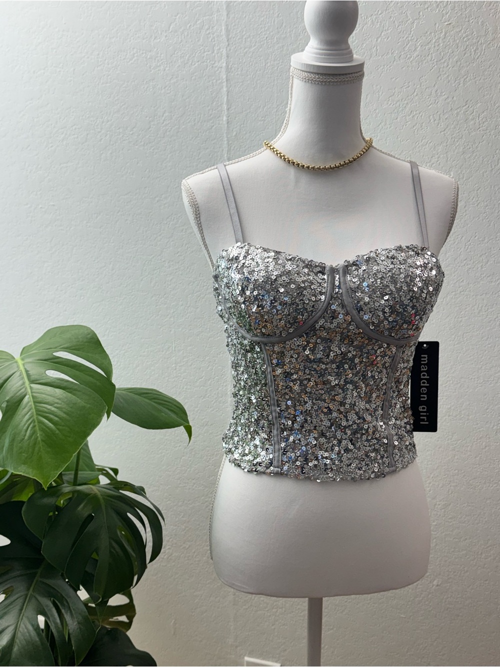 Madden Girl Silver Sequin Bustier Camisole